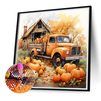 Autumn Pumpkin Vintage Car - Full Round Drill Diamond Painting 40*40CM