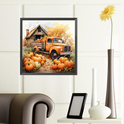 Autumn Pumpkin Vintage Car - Full Round Drill Diamond Painting 40*40CM