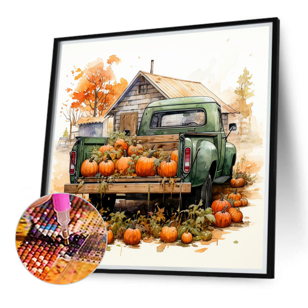 Autumn Pumpkin Vintage Car - Full Round Drill Diamond Painting 40*40CM