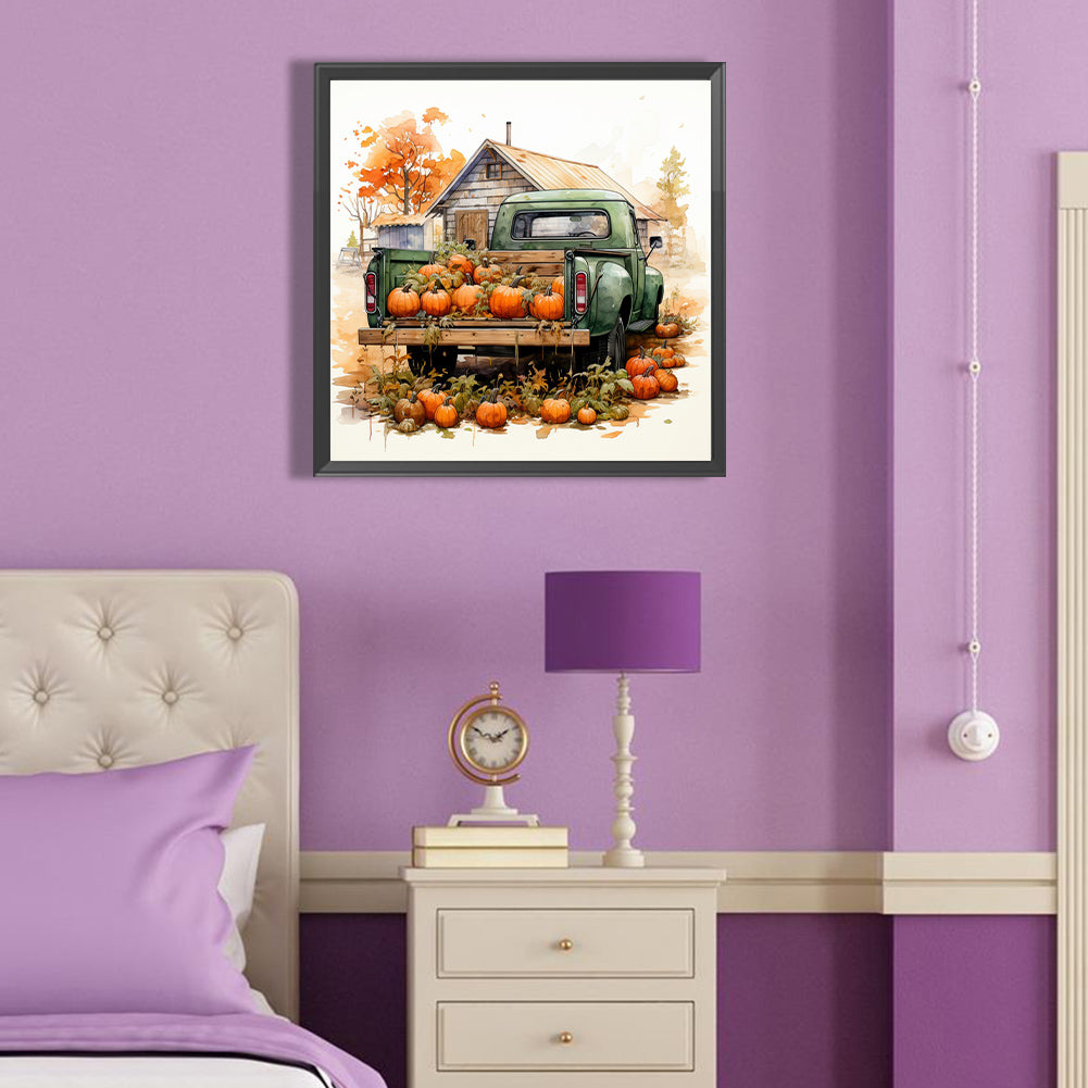 Autumn Pumpkin Vintage Car - Full Round Drill Diamond Painting 40*40CM