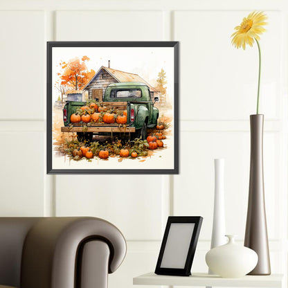 Autumn Pumpkin Vintage Car - Full Round Drill Diamond Painting 40*40CM