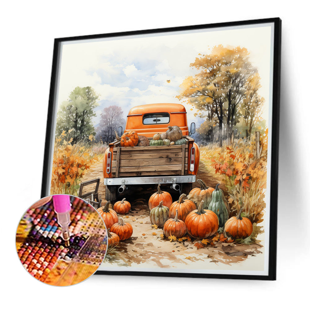 Autumn Pumpkin Vintage Car - Full Round Drill Diamond Painting 40*40CM