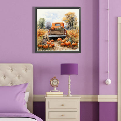 Autumn Pumpkin Vintage Car - Full Round Drill Diamond Painting 40*40CM