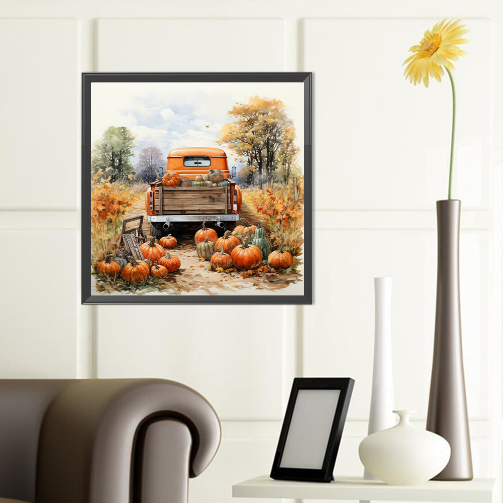 Autumn Pumpkin Vintage Car - Full Round Drill Diamond Painting 40*40CM