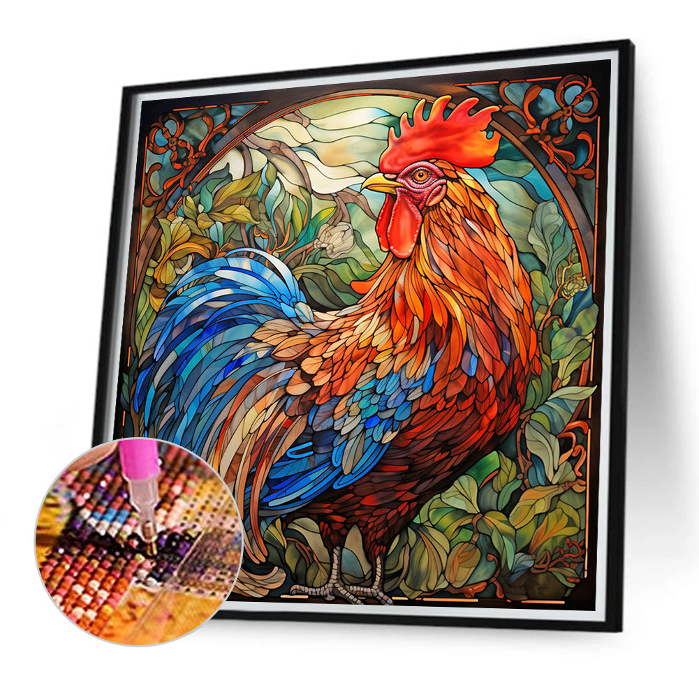 Rooster Glass Painting - Full Round Drill Diamond Painting 40*40CM