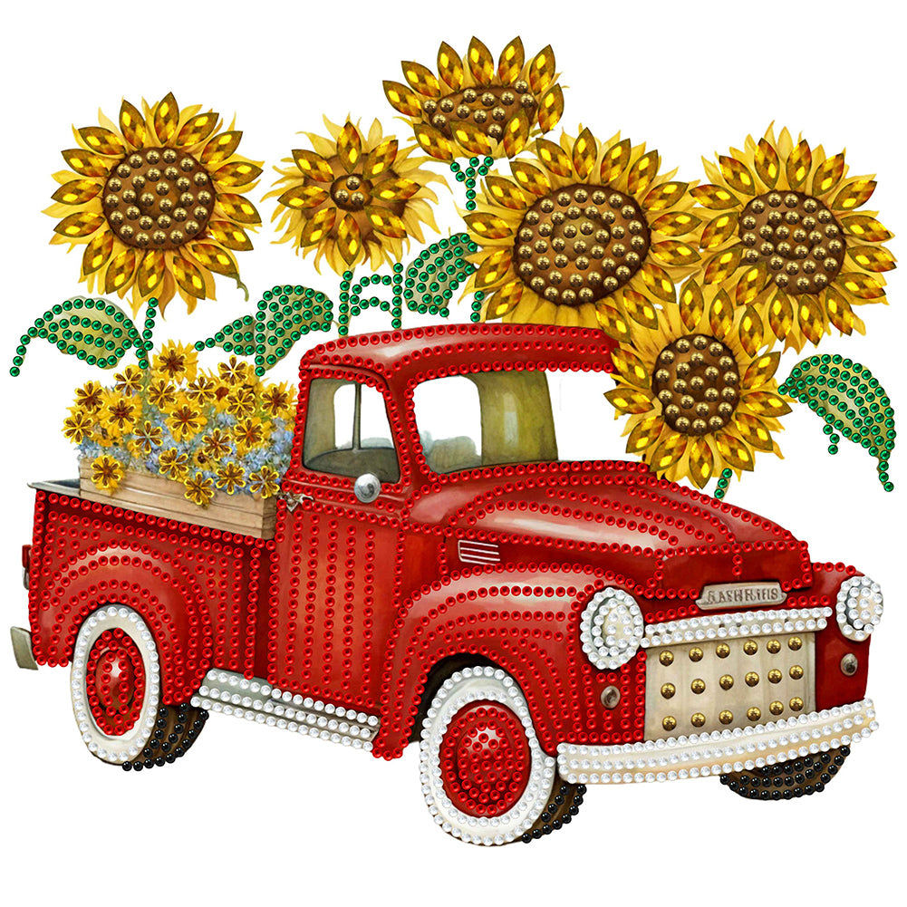 Sunflower Vintage Car -   Special Shaped Drill Diamond Painting 30*30CM