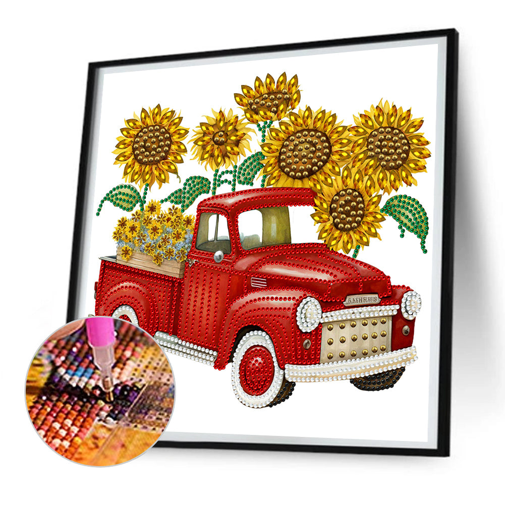 Sunflower Vintage Car -   Special Shaped Drill Diamond Painting 30*30CM