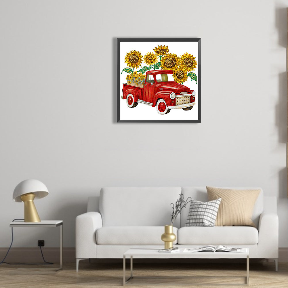 Sunflower Vintage Car -   Special Shaped Drill Diamond Painting 30*30CM