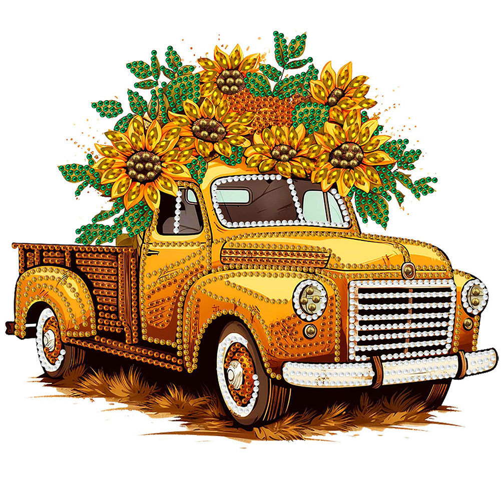 Sunflower Vintage Car -   Special Shaped Drill Diamond Painting 30*30CM