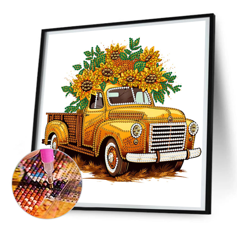 Sunflower Vintage Car -   Special Shaped Drill Diamond Painting 30*30CM