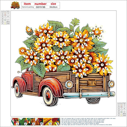 Sunflower Vintage Car -   Special Shaped Drill Diamond Painting 30*30CM