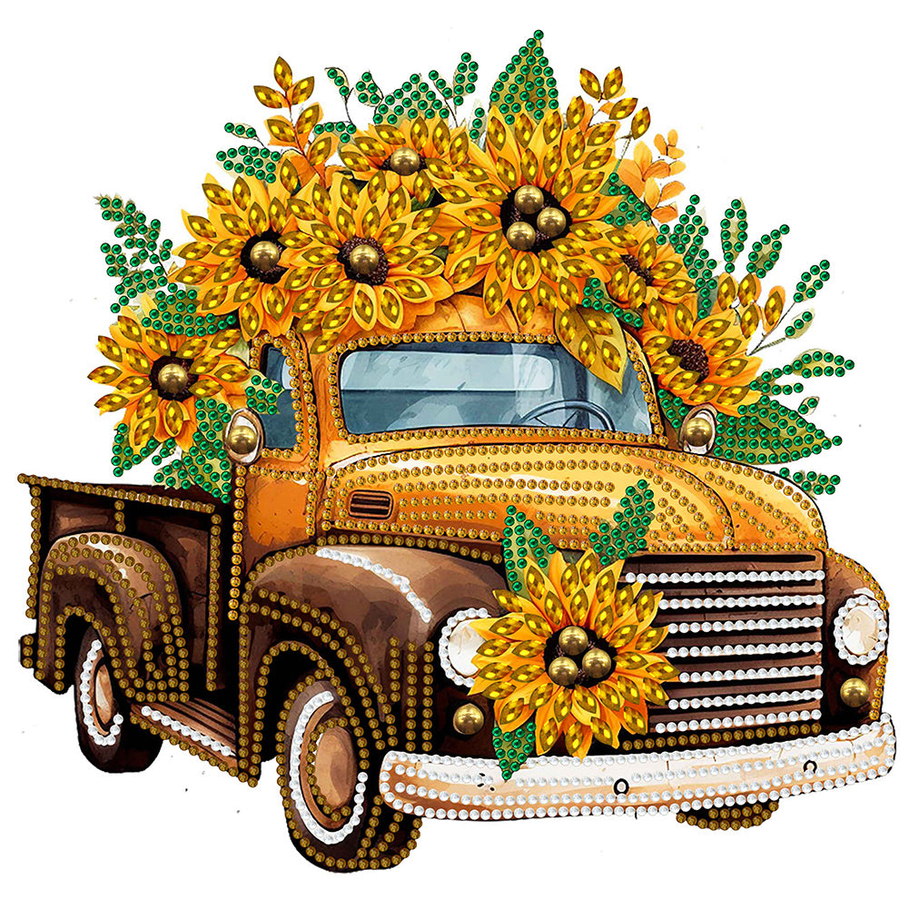 Sunflower Vintage Car -   Special Shaped Drill Diamond Painting 30*30CM