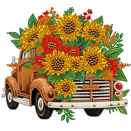 Sunflower Vintage Car -   Special Shaped Drill Diamond Painting 30*30CM