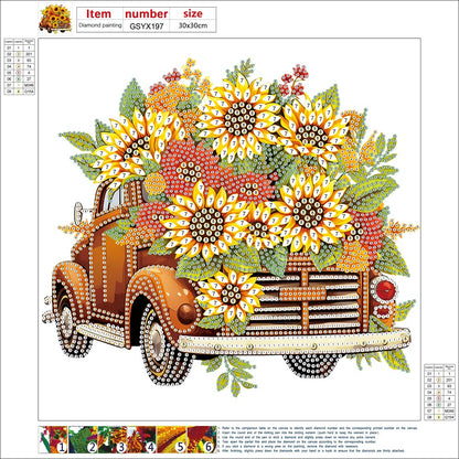 Sunflower Vintage Car -   Special Shaped Drill Diamond Painting 30*30CM