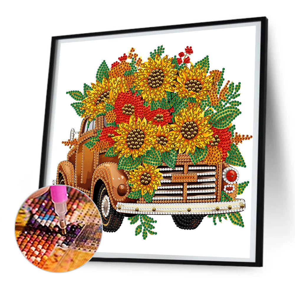 Sunflower Vintage Car -   Special Shaped Drill Diamond Painting 30*30CM