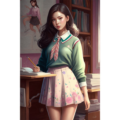 Uniform Girl - Full Round AB Drill Diamond Painting 40*60CM