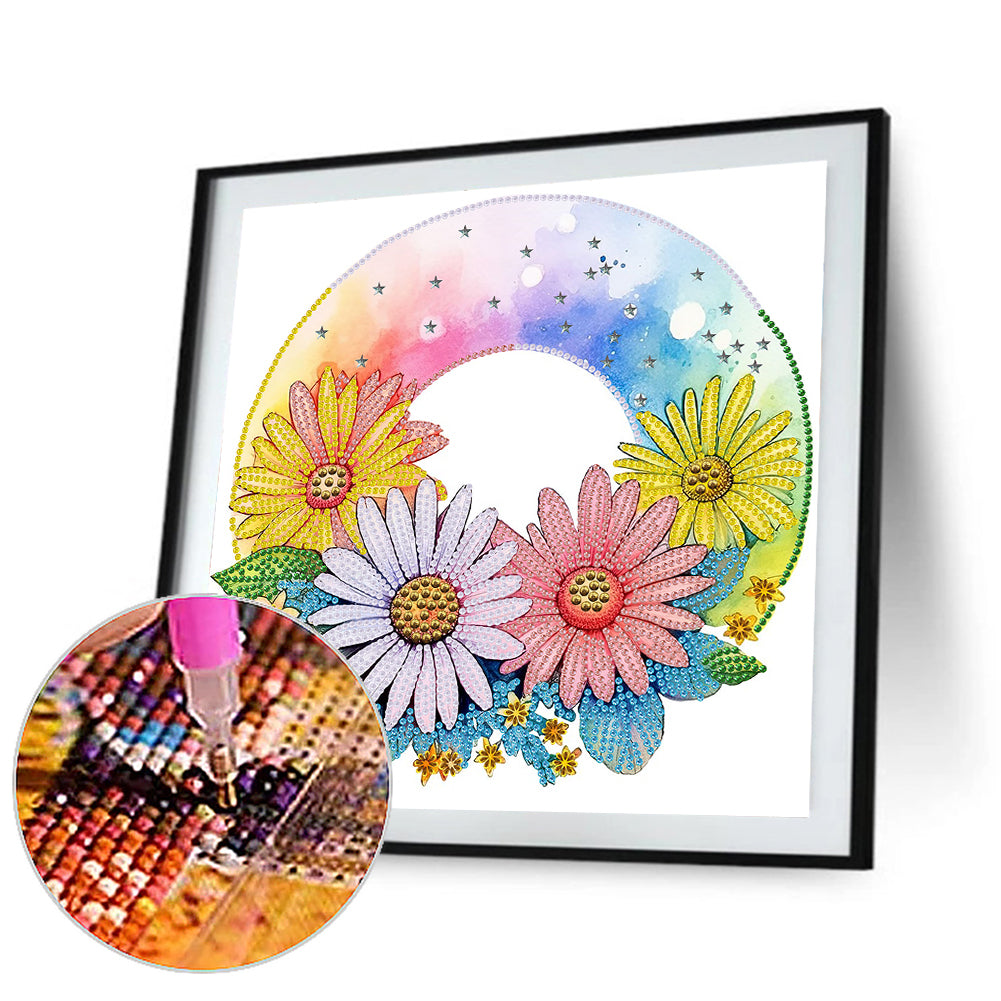 Rainbow Flowers - Special Shaped Drill Diamond Painting 30*30CM