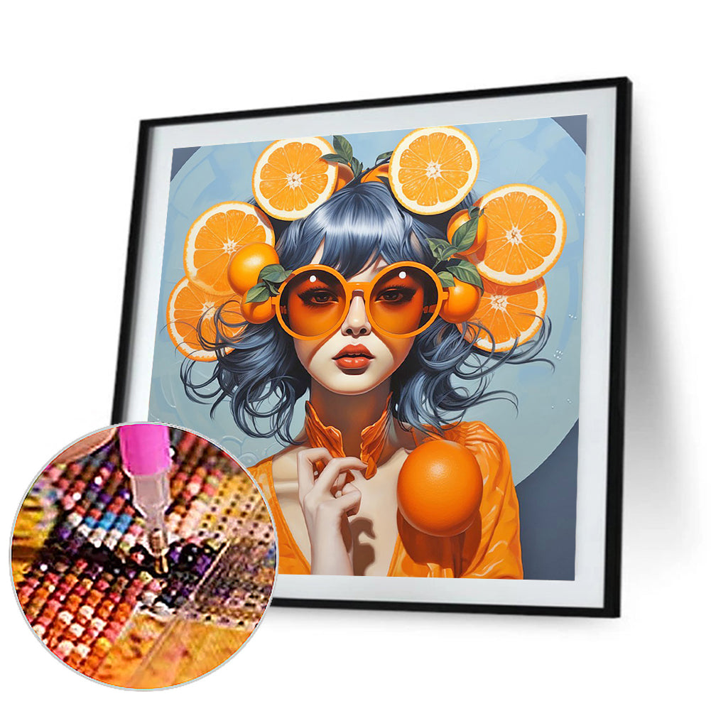 Orange Girl - Full Round Drill Diamond Painting 40*40CM