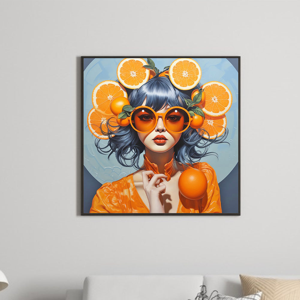 Orange Girl - Full Round Drill Diamond Painting 40*40CM