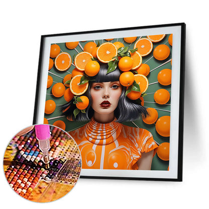 Orange Girl - Full Round Drill Diamond Painting 40*40CM