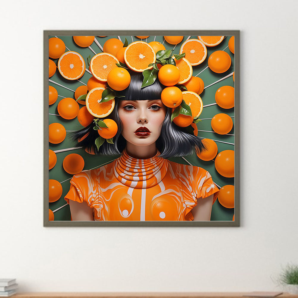 Orange Girl - Full Round Drill Diamond Painting 40*40CM