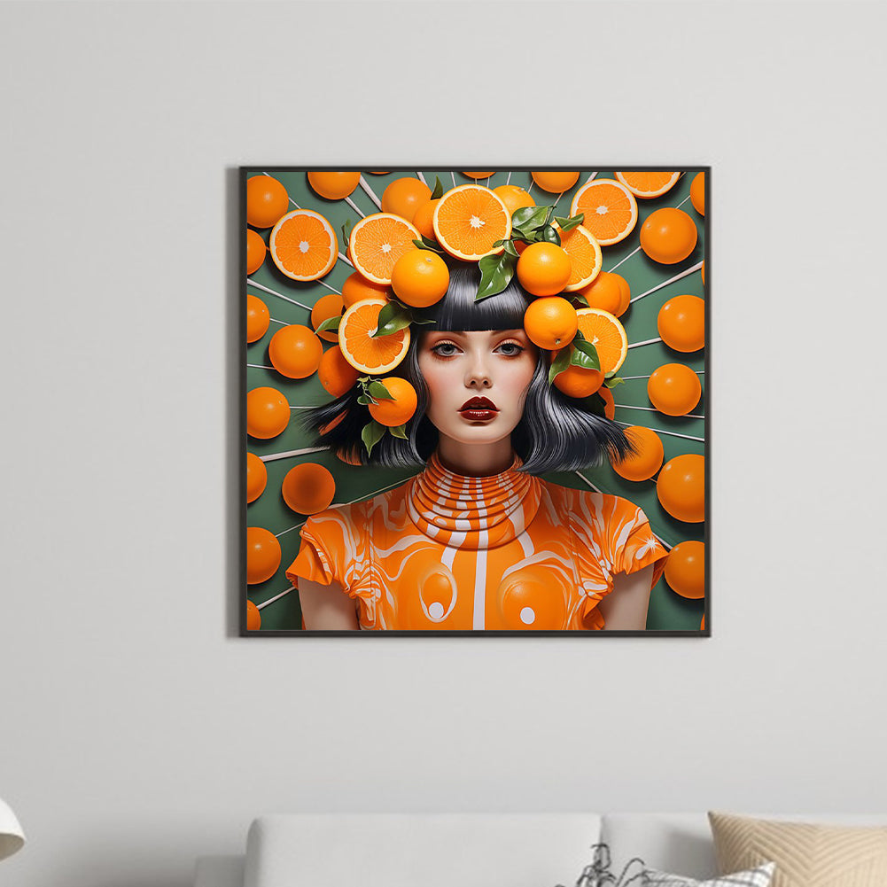 Orange Girl - Full Round Drill Diamond Painting 40*40CM