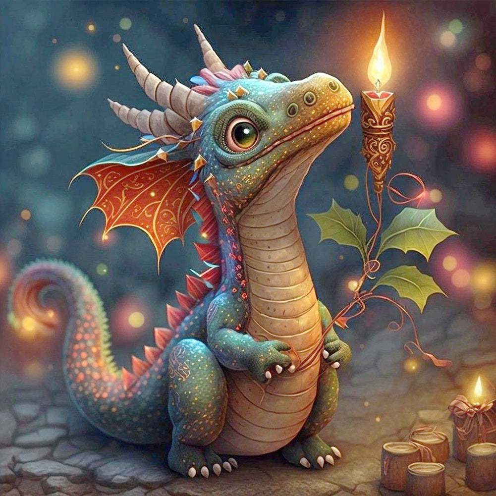 Little Dragon Holding Candle - Full Round Drill Diamond Painting 40*40CM