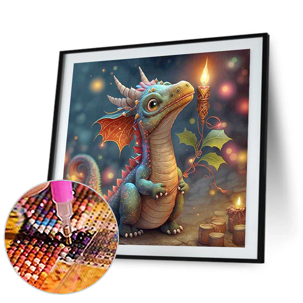 Little Dragon Holding Candle - Full Round Drill Diamond Painting 40*40CM