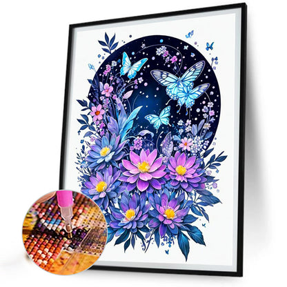 Butterfly Flying On Flower - Full Round Drill Diamond Painting 40*50CM