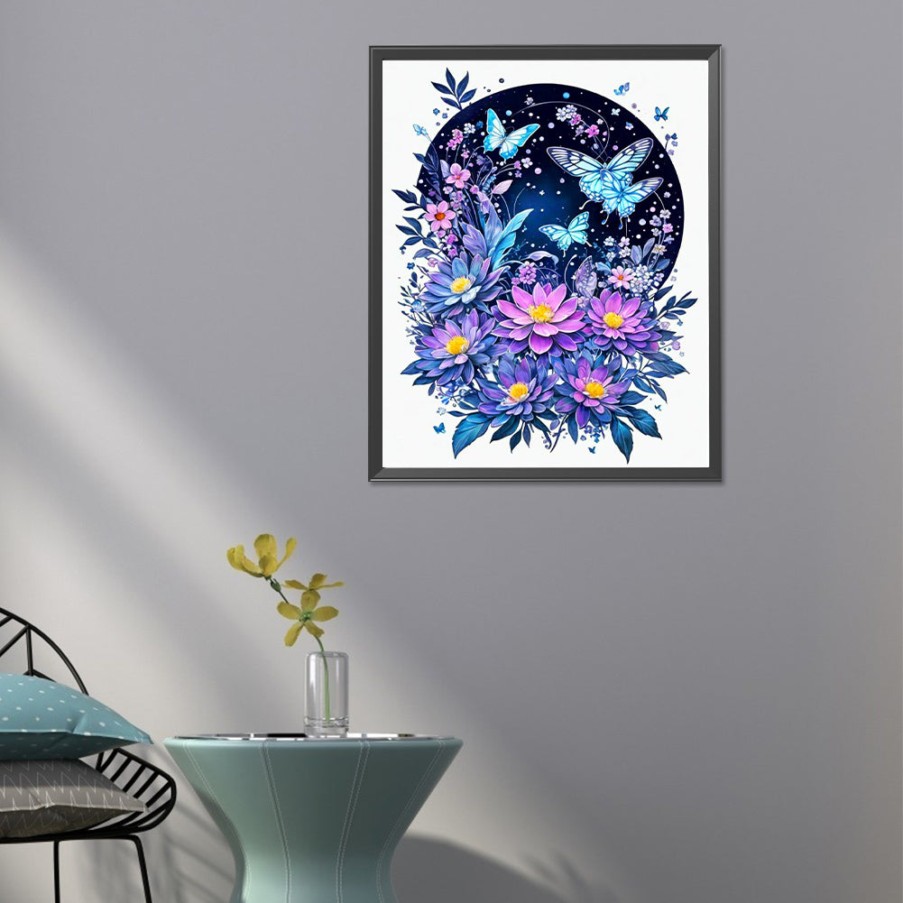 Butterfly Flying On Flower - Full Round Drill Diamond Painting 40*50CM