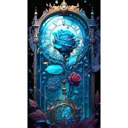 Blue Melancholy Roses - Full Round Drill Diamond Painting 40*70CM