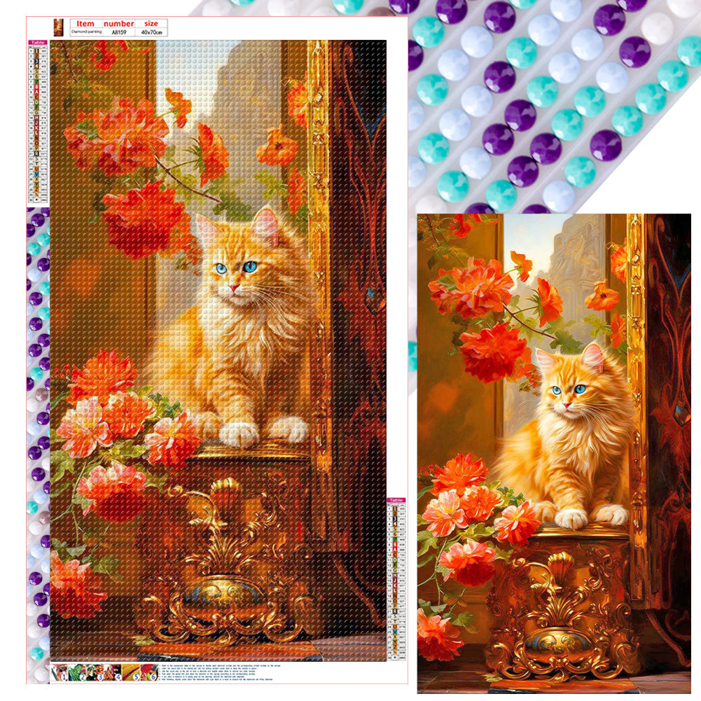 Orange Cat - Full Round Drill Diamond Painting 40*70CM