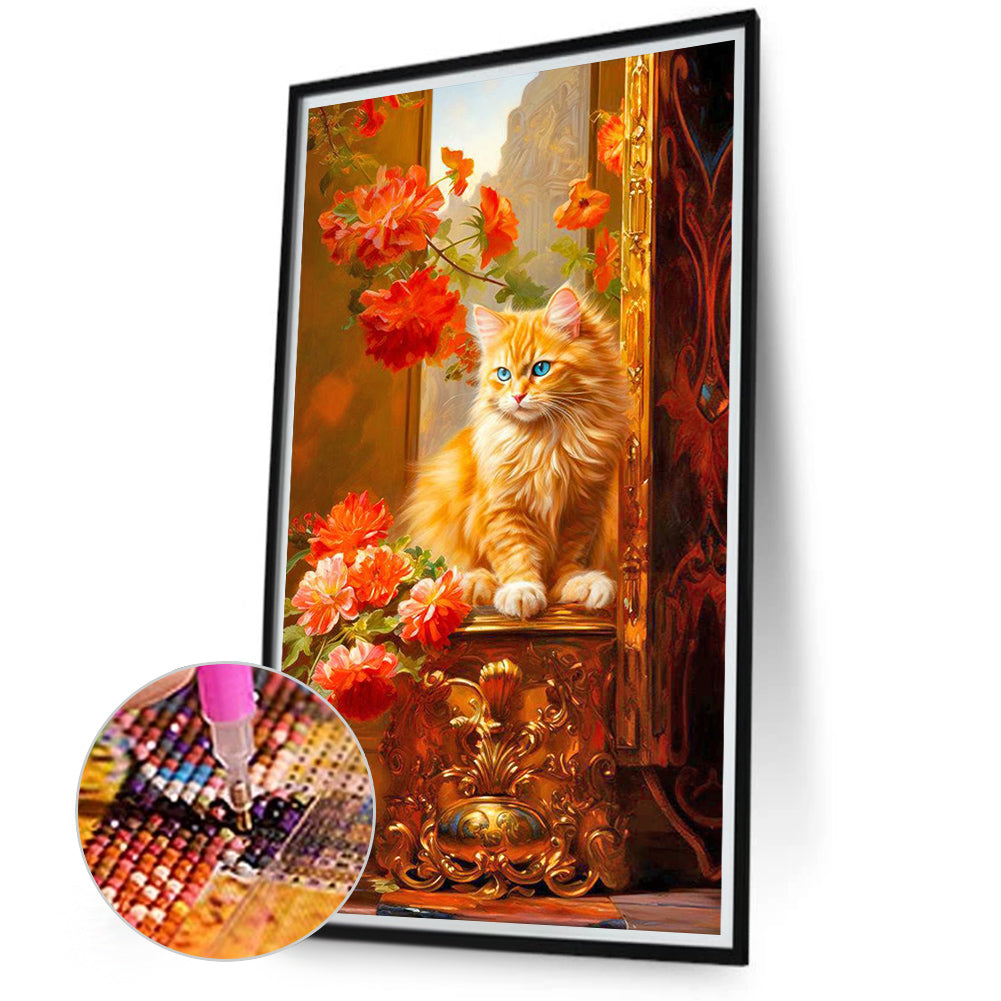 Orange Cat - Full Round Drill Diamond Painting 40*70CM