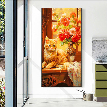 Orange Cat Next To Vase - Full Round Drill Diamond Painting 40*70CM