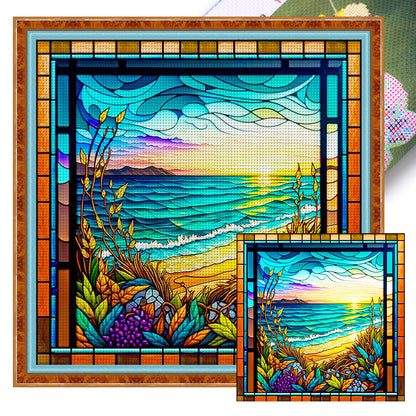 Glass Painting-Waves - 11CT Stamped Cross Stitch 50*50CM