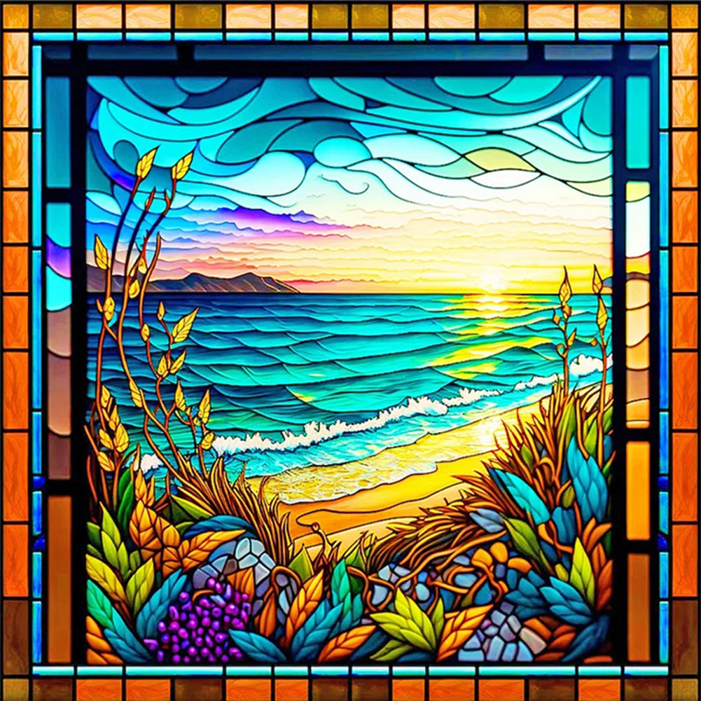 Glass Painting-Waves - 11CT Stamped Cross Stitch 50*50CM