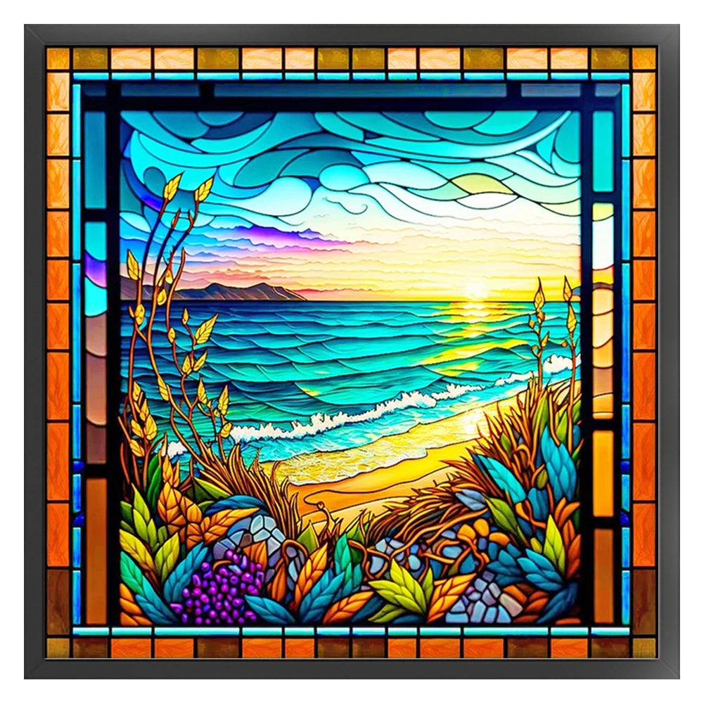 Glass Painting-Waves - 11CT Stamped Cross Stitch 50*50CM