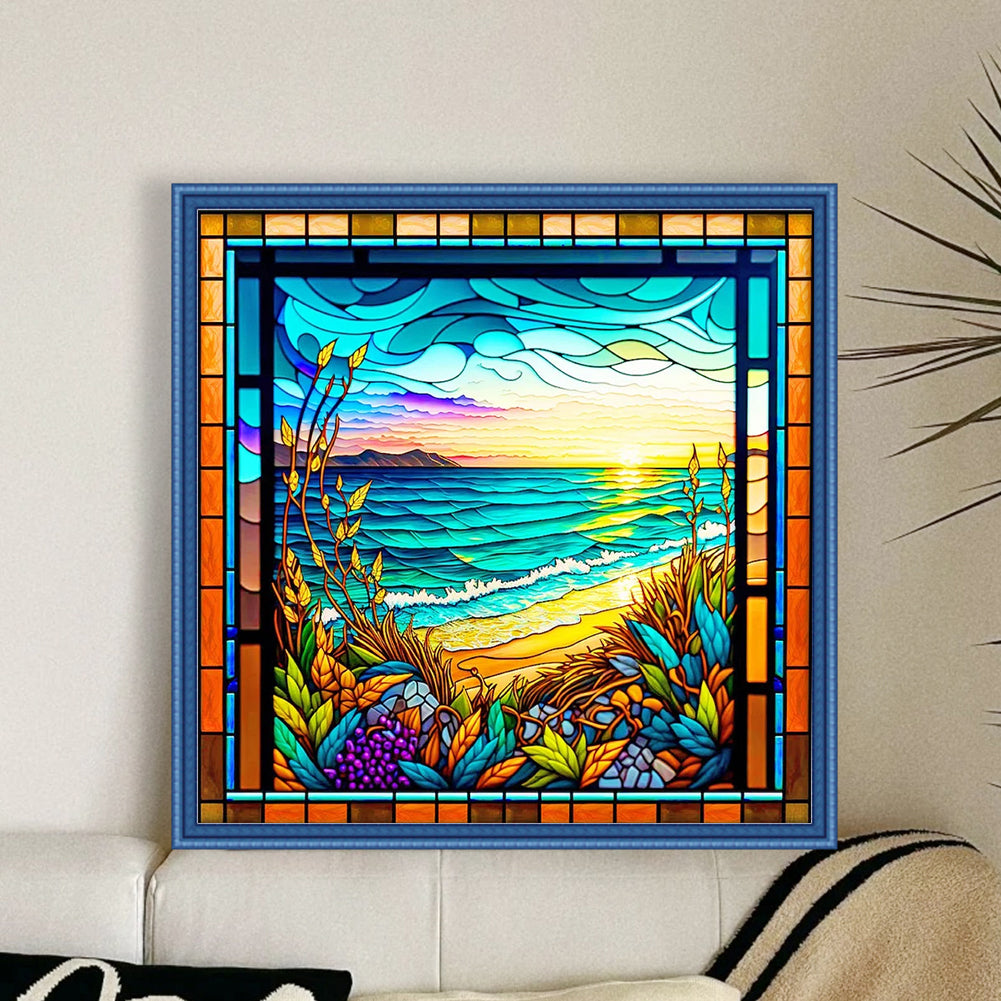 Glass Painting-Waves - 11CT Stamped Cross Stitch 50*50CM