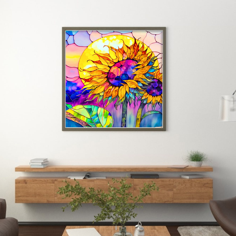 Glass Painting - Sunflower - 11CT Stamped Cross Stitch 50*50CM