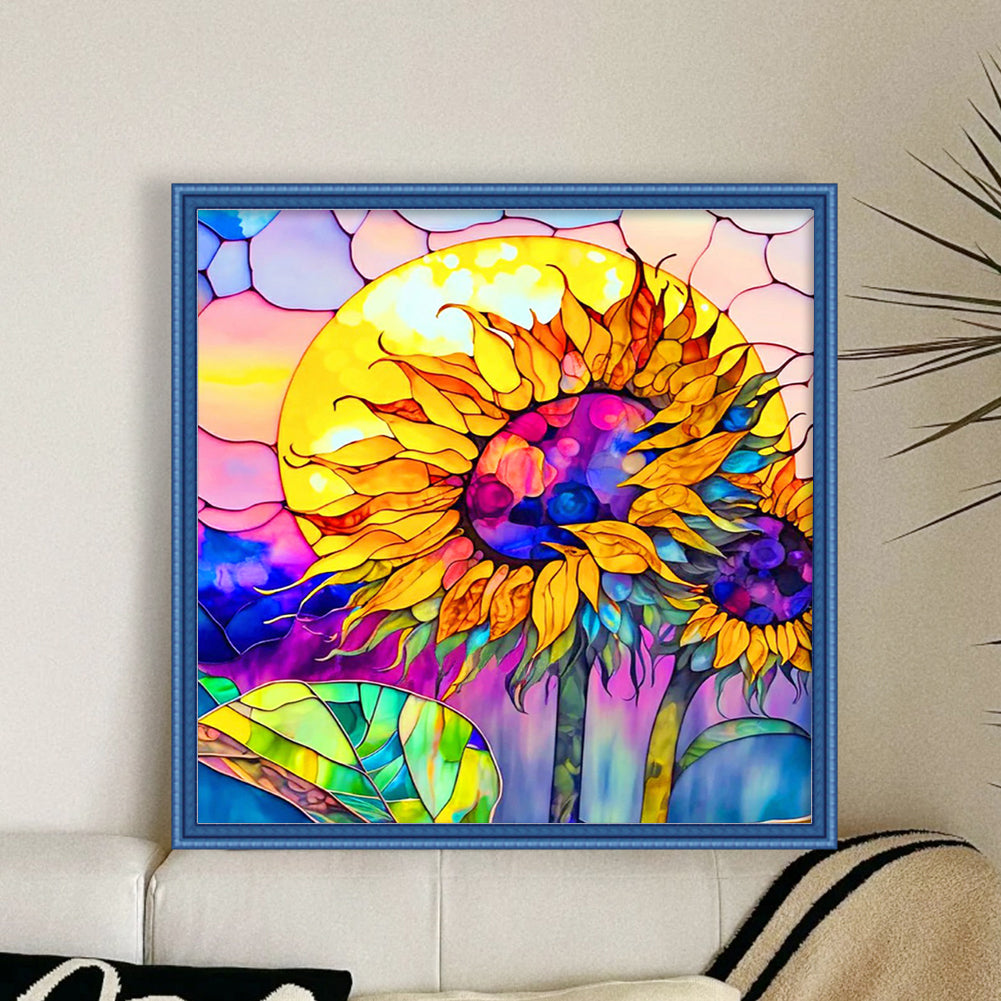 Glass Painting - Sunflower - 11CT Stamped Cross Stitch 50*50CM