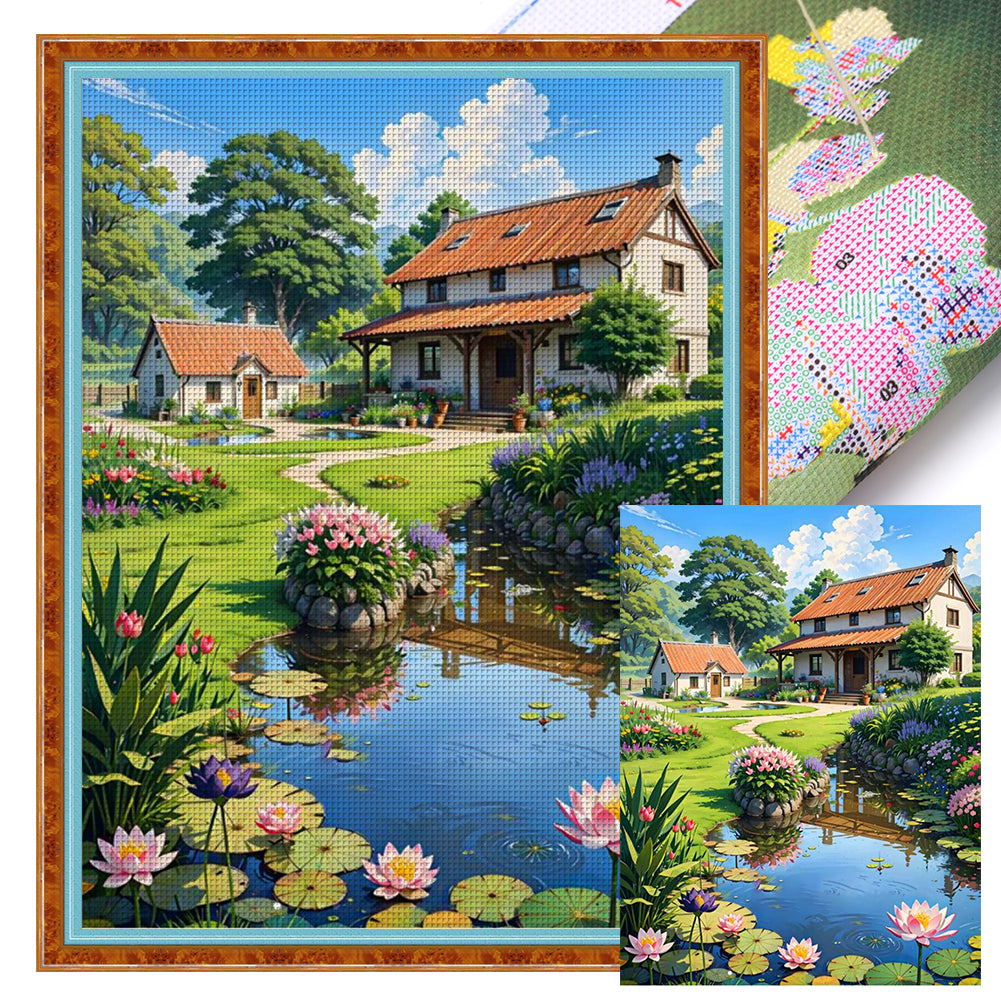 Landscape Scenery Cabin - 14CT Stamped Cross Stitch 45*60CM