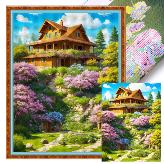 Landscape Scenery Cabin - 14CT Stamped Cross Stitch 45*60CM