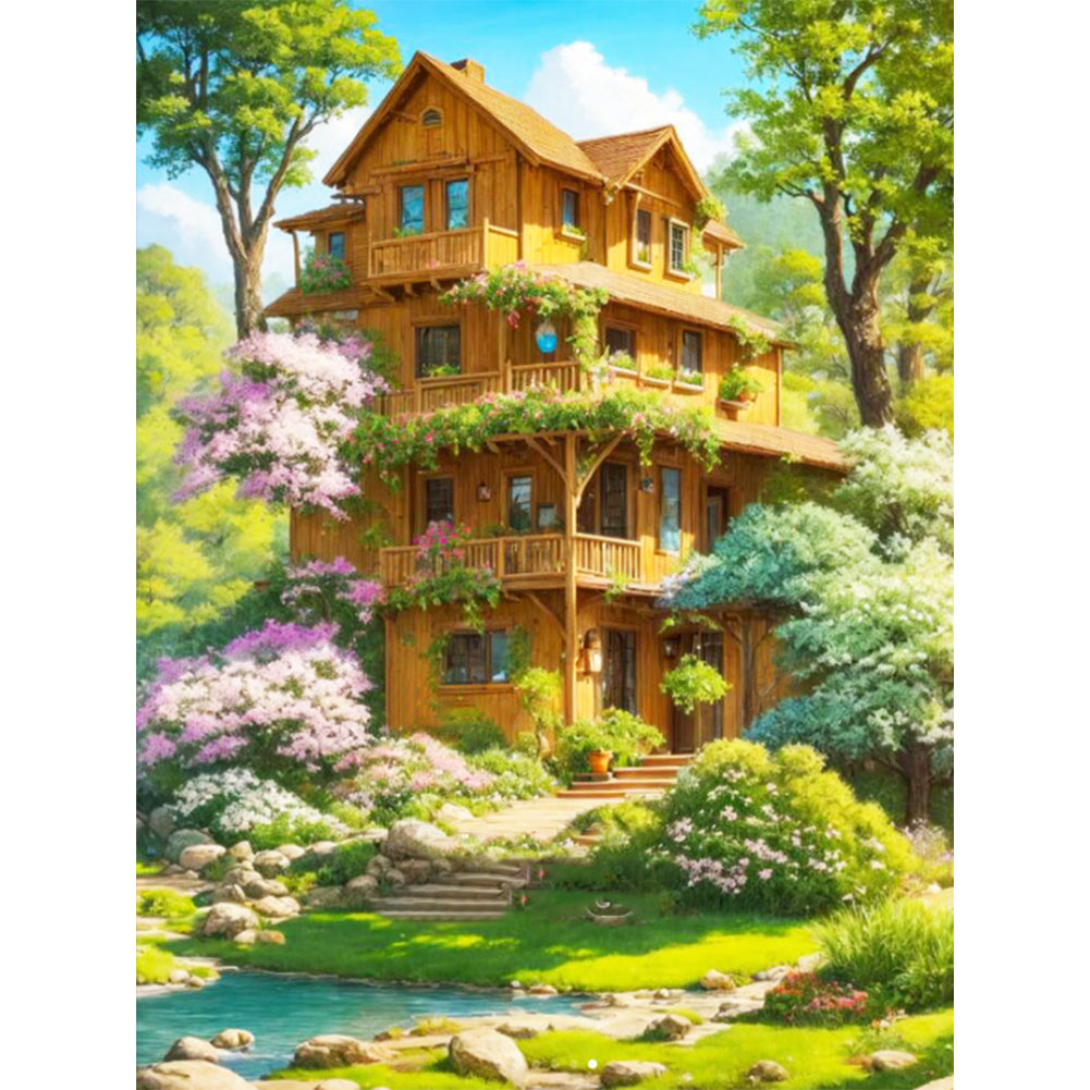 Landscape Scenery Cabin - 14CT Stamped Cross Stitch 45*60CM