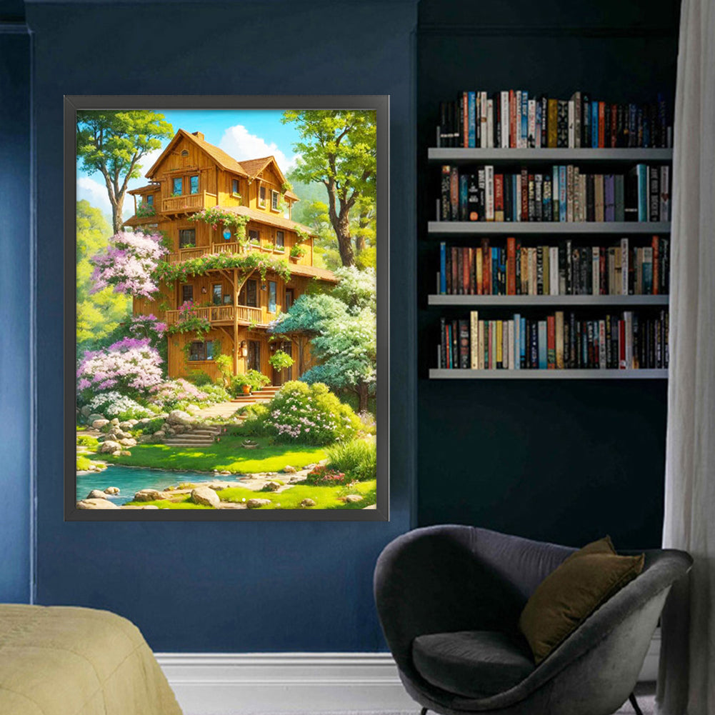 Landscape Scenery Cabin - 14CT Stamped Cross Stitch 45*60CM