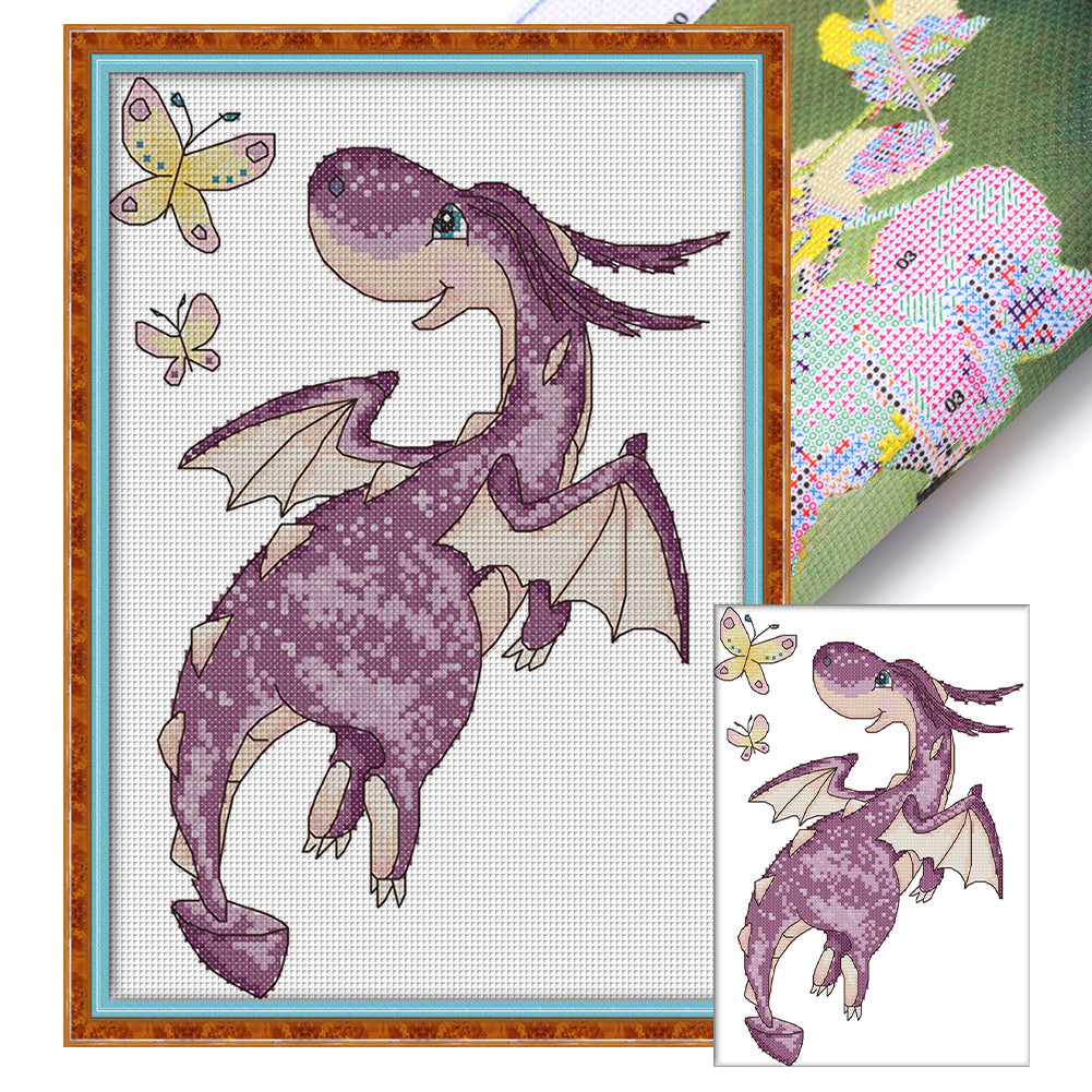 Little Purple Flying Dragon - 14CT Stamped Cross Stitch 21*31CM(Joy Sunday)