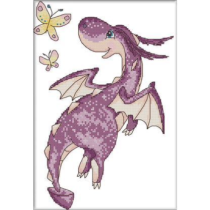 Little Purple Flying Dragon - 14CT Stamped Cross Stitch 21*31CM(Joy Sunday)