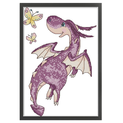 Little Purple Flying Dragon - 14CT Stamped Cross Stitch 21*31CM(Joy Sunday)