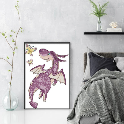 Little Purple Flying Dragon - 14CT Stamped Cross Stitch 21*31CM(Joy Sunday)