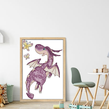 Little Purple Flying Dragon - 14CT Stamped Cross Stitch 21*31CM(Joy Sunday)