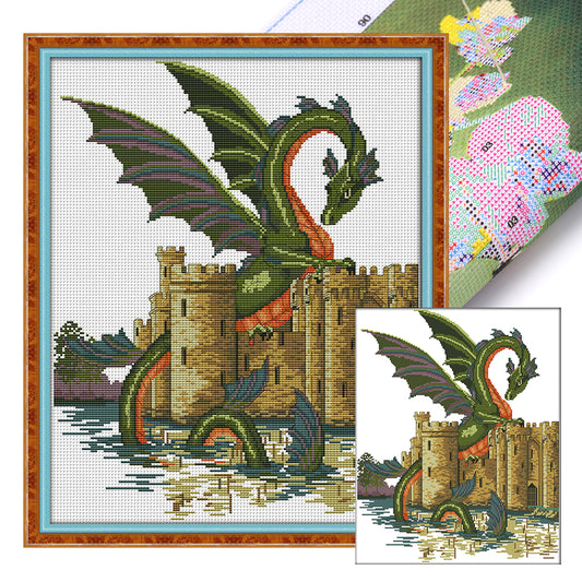 Dragon And Castle - 14CT Stamped Cross Stitch 38*47CM(Joy Sunday)